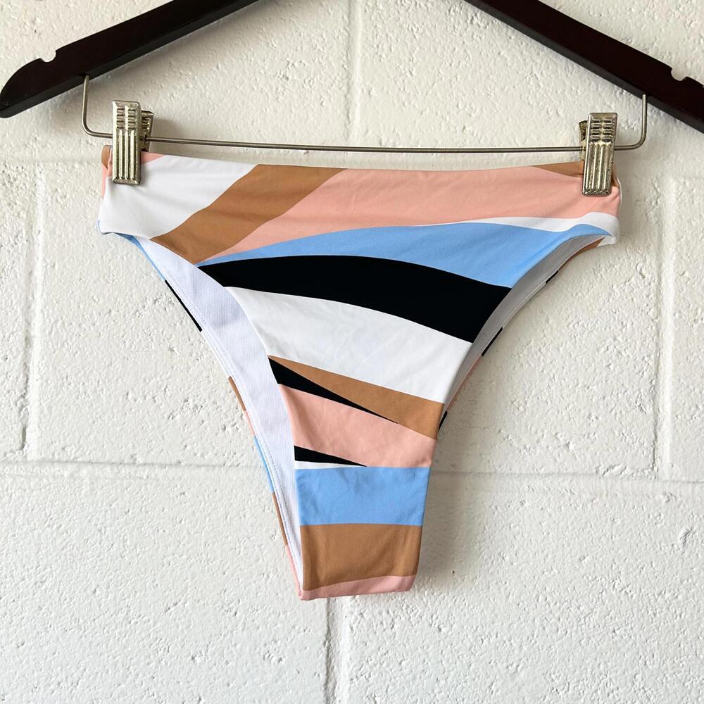Roxy Striped Colorblock High Waisted Cheeky Bikini Bottom Swimwear Women’s XS